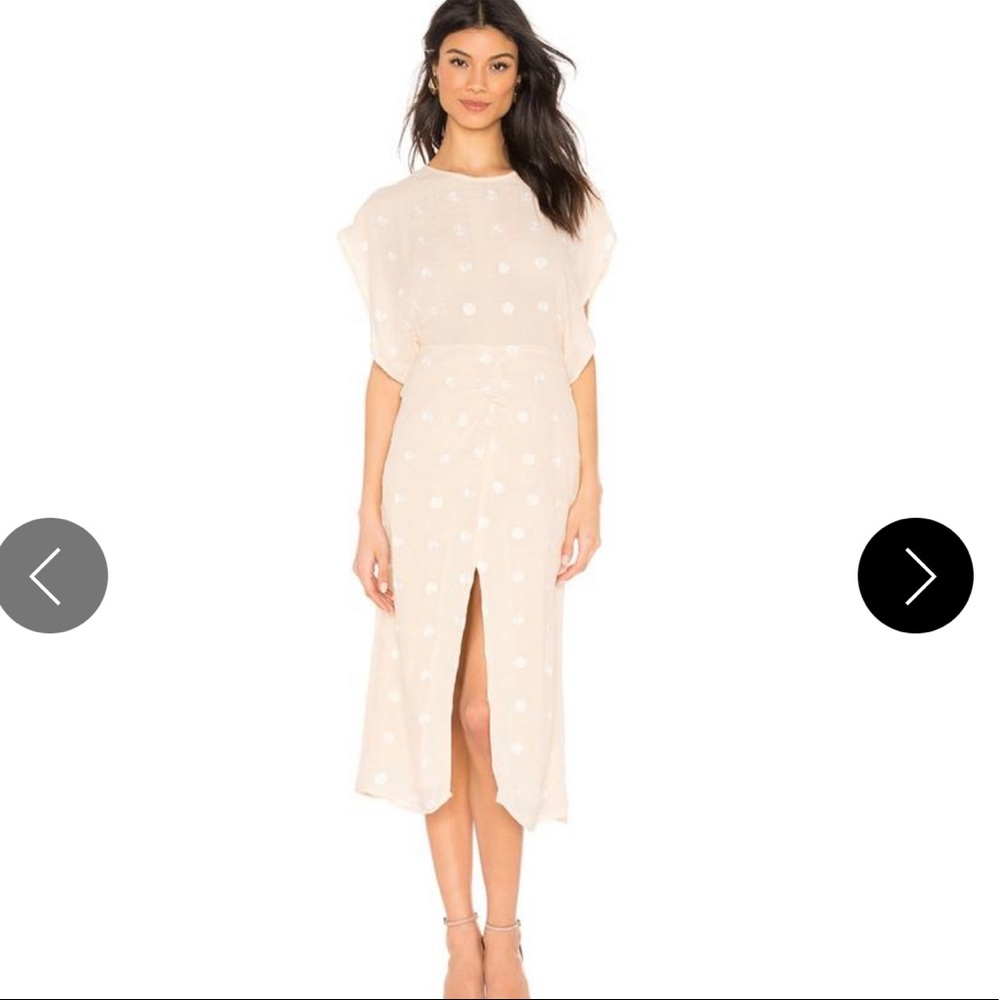 Beige The Phoebe Midi In & White Dot Cocktail Dress